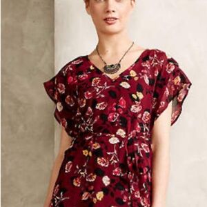Anthropologie Maroon Floral Chiffon Blouse - Size Medium